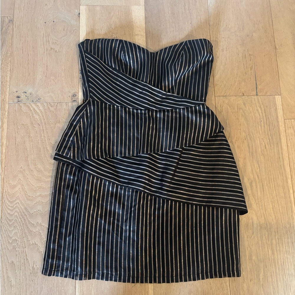 Zimmermann Black and Gold Strapless Dress